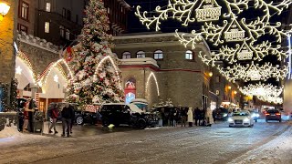 Christmas lights walk St Moritz Switzerland 🎄 4K winter snow walking tour ❄️ [upl. by Alexandre]