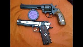 Flobertka Alfa 461černádřevo vs Vzduchová CO2 pistole Colt Special Combat Classic kal 45mm BB [upl. by Kcirret]