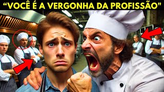 CHEFE DE COZINHA HUMILHA AUXILIAR DE COZINHA NA FRENTE DE TODOS SEM SABER QUE ANOS DEPOIS É ELE [upl. by Wilen]