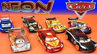 NEW 2014 Disney Cars 2 NEON RACERS Exclusive Metallic Deco Diecast Lightning McQueen Miguel Camino [upl. by Ogawa]