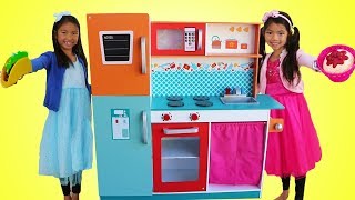 Wendy amp Emma Pretend Play w Giant Kitchen Cooking Toy Compilation [upl. by Karlen]