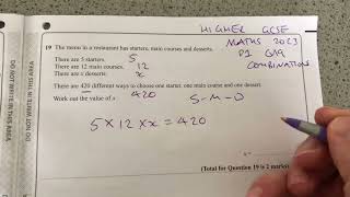 Maths GCSE Higher Paper 1 Exam 2023 Q19 combinations [upl. by Lemuelah]