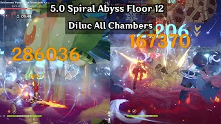 50 Spiral Abyss Diluc All Chambers  50 Spiral Abyss Floor 12 9 Star  Genshin Impact [upl. by Alan]