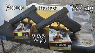 9mm VS 357 sig Retest Full Size in ballistics gel [upl. by Nowyt]