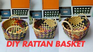 HOW TO WEAVE COLORFUL STORAGE BASKET WITH PE RATTAN [upl. by Yuu]