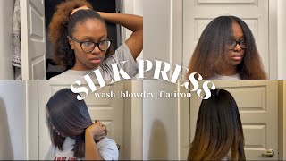 HOW TO Silk Press on Natural Hair at HOME  Curly to Straight Detailed  No Frizz [upl. by Budding]