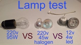 4W LED vs 45W HALOGEN vs 95W INCANDESCENT lamps testmpg [upl. by Christa]