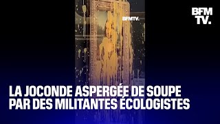 Des militantes écologistes ont aspergé La Joconde de soupe au musée du Louvre [upl. by Ydaf970]