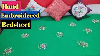 Hand Embroidery design for Bedsheet  DIY Hand Embroidery on Bedsheet  Easy Hand Embroidery [upl. by Urial]