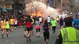 Boston Marathon Explosions Video Two Bombs Near Finish Line [upl. by Kerril]