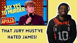 AMERICAN REACTS TO James Acasters Jury Duty Disaster  LIVE AT THE APOLLO [upl. by Enyrhtac]