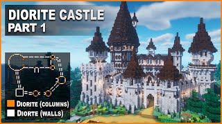 Minecraft How to build a Medieval Diorite Castle  Tutorial [upl. by Aiello]