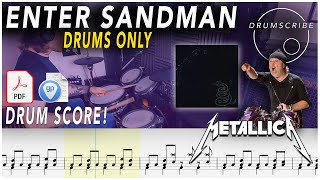 Enter Sandman DRUMS ONLY  Metallica  Drum SCORE Sheet Music PlayAlong  DRUMSCRIBE [upl. by Alikahs]