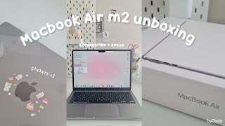 macbook air m2 space grey 🩶 unboxing 💻🌸 set up  accessories 2024 [upl. by Eannej415]