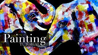 Elephants Colorful Painting  Acrylic Painting Tutorial [upl. by Araid160]