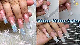 WINTER GLITTER OMBRE NAILS❄️ MAKARTT POLYGEL  CHRISTMAS GIVEAWAY  Polygel Ombré Nail Tutorial [upl. by Ainot]