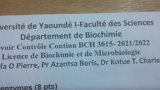 Épreuve de contrôle continu de denzymologie UE 3015 pour 2022 et CC de lUE BCH 301 pour 2021 [upl. by Averil527]