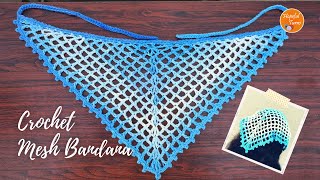 Easy Crochet Bandana  Crochet Mesh Triangle Bandana Head Scarf for Beginners  Quick 1 Hour Project [upl. by Kinzer50]