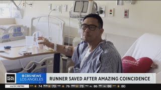 Coincidence saves Long Beach Marathon runner who suffered heart attack midrace [upl. by Vergos568]