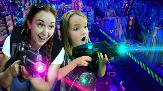 MOM and NiKO crazy ARCADE DATE Laser Tag Riding a Race Kart giggle icecream new family cartoon [upl. by Engis]