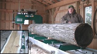 Big Hickory Log on the Sawmill Today Woodland Mills HM130 [upl. by Hecht]