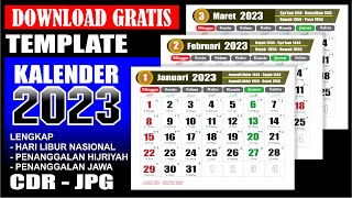 Kalender 2023 Lengkap dengan tanggal merah Masehi Hijriyah Jawa  Download format CDR  Template [upl. by Baggs]