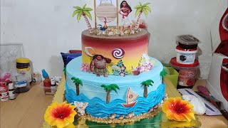 Increíble pastel infantil de MOANA de dos pisos  Torta de Moana con topper y crema [upl. by Anwahsat357]