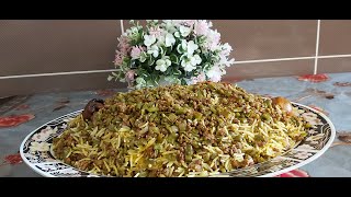 رز اللوبيا الاخضر تاجينة اروع مع ام فراسGreen cowpeas rice with side salad [upl. by Narahs]