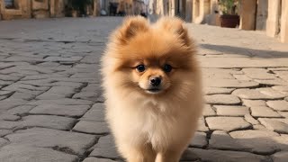 A Pomeranian puppy walks through the old town to the sea [upl. by Nnyltiac246]