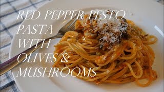 Red Pepper Pesto Pasta  赤ピーマンペストとマッシュルーム、 黒オリーブのパスタ [upl. by Theressa]