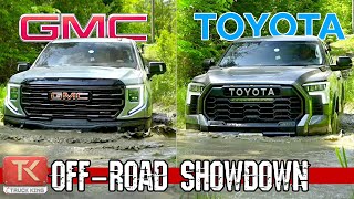 Big Boy Battle GMC Sierra HD AT4X AEV vs Ram 2500 OffRoad Smack Down [upl. by Rosmarin]