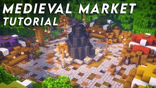 Minecraft  How to build a Medieval Market Market Stall Fountain Tutorial [upl. by Ahtar]