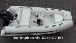 GRAND inflatable boat G340EF with 20HP Tohatsu outboardwmv [upl. by Aicelf]