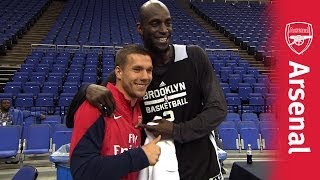 Lukas Podolski Learning London  NBA Brooklyn Nets v Atlanta Hawks at the O2 [upl. by Pinckney]