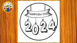 Happy New Year Drawing 2024  Circle Drawing Happy New Year Drawing 2024 Drawing Easy [upl. by Alor]