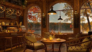 Autumn Rainy Day Cozy Coffee Shop 4K ☕ Smooth Jazz Music to RelaxStudyWork to [upl. by Eadwina]