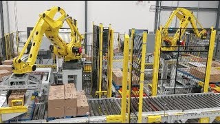 Multiline Robotic Palletizing and Stretch Wrapping System – StrongPoint Automation [upl. by Palmira27]