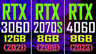 RTX 2070 SUPER 2019 vs RTX 3060 2021 vs RTX 4060 2023  PC GAMES TEST [upl. by Brenda518]