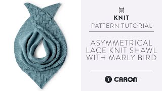 Asymmetrical Lace Knit Shawl  Knitting Tutorial  With Marly Bird [upl. by Annasor347]