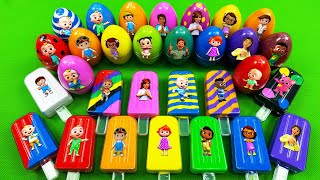 Rainbow Eggs SLIME Picking Cocomelon Pinkfong Numberblocks Alphablocks Dinosaur Eggs Ice Cream [upl. by Ylehsa]