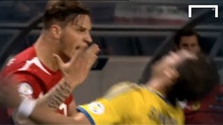 Outrageous dive by Johan Elmander  Sweden v Austria [upl. by Sivie]