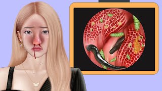 ASMR Remove Worm amp Leeches Infected Nose  Severely Injured Animation [upl. by Amoritta577]