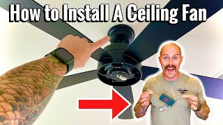 How To Install A Ceiling Fan With Light and Remote  Hampton Bay Ceiling Fan Installation [upl. by Eekram]