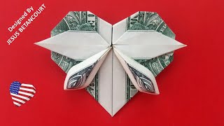 😱Easy and 😊Beautiful Dollar Origami Heart💖 💲🇺🇸quotUSING REAL MONEYquot🤑 [upl. by Goldi642]