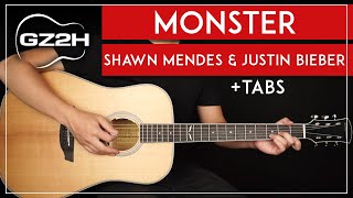 Monster Guitar Tutorial Shawn Mendes Justin Bieber Guitar Lesson No Capo [upl. by Meehaf]