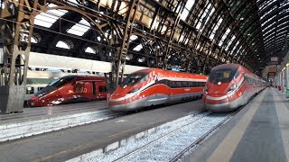 Circolazione dei treni sui binari della stazione di Milano Centrale con il sole [upl. by Fondea]