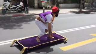 Man Rides Aladdin Magic Carpet Through Tel Aviv [upl. by Consalve]