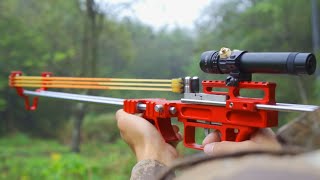 Slingshot ReviewAmazing Slingshot RifleBest Powerful Accurate Hunting Fishing Mechanical Slingshot [upl. by Reiniar]