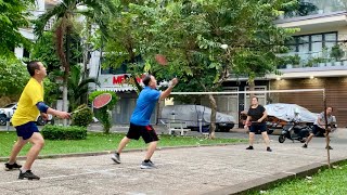 Men doubles vs Mixed doubles  outdoor badminton 0104241  No copyright [upl. by Kcirdor]