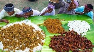 VILLAGE MARRIAGE FOOD  Mutton Curry  Fish Fry  Boiled Egg Raththa Poriyal  Village Function Food [upl. by Ahsael]